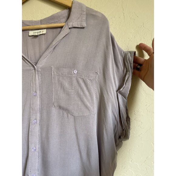 Umgee Size XL Lavender Purple Raw Hem XL Button Up Short Sleeve Shirt Collared 1 - Picture 6 of 11